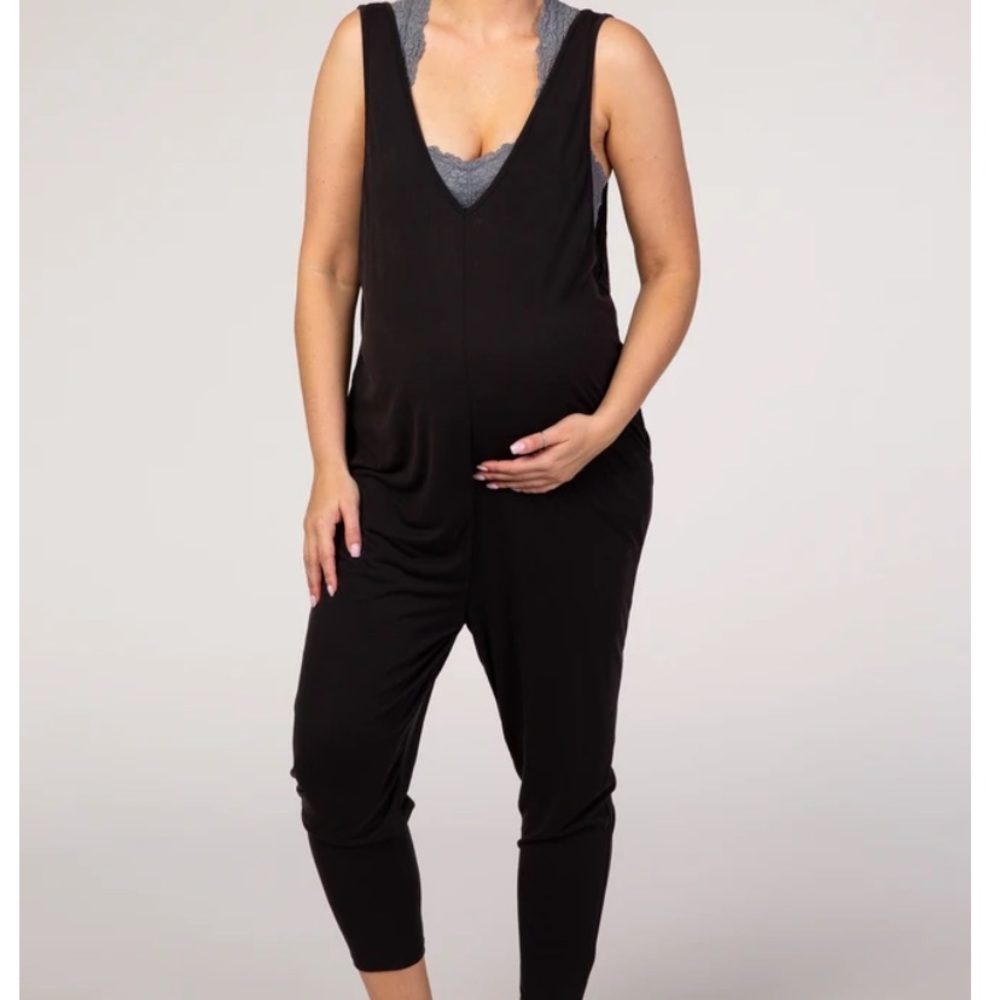Black V-Neck Maternity Jumpsuit
